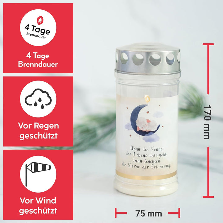 10er Set HOFER GRABKERZEN 4 Tage Brenndauer - Das Original [Sternenkind blau] Trauerkerzen mit Decke