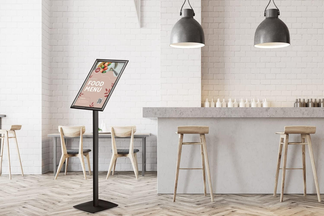 EUROPEL Infoständer mit Klapprahmen aus eloxiertem Aluminium, A3, Schwarz, Höhe 110 cm, Hoch- oder Q