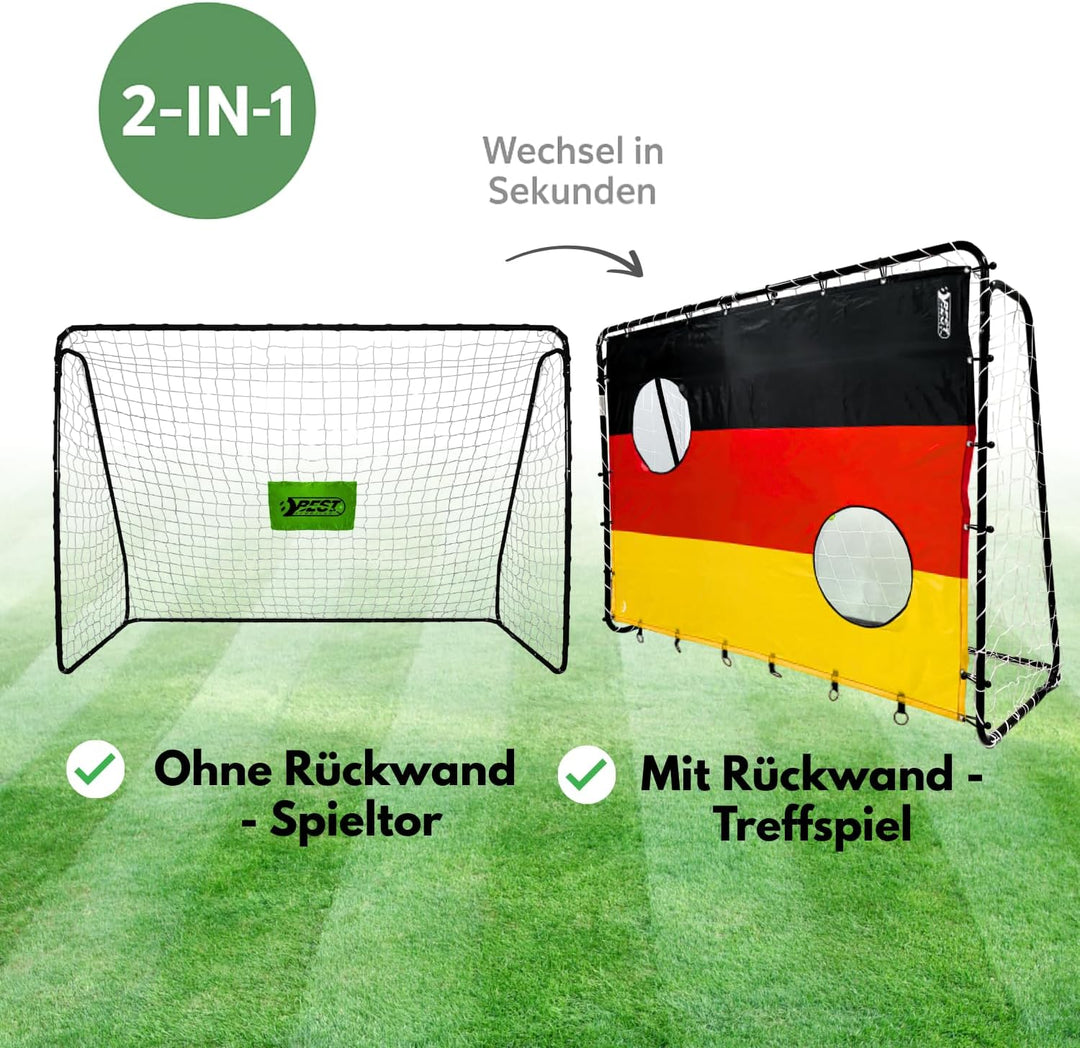 Best Sporting Fussballtor-Set 213 x 152 x 76 cm in Schwarz mit Torwand | Fussballtor mit weissem Net
