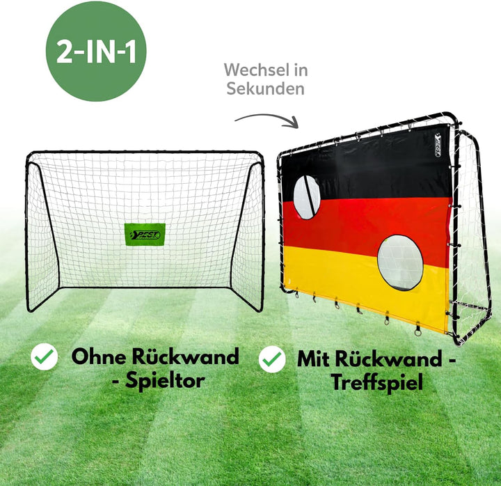 Best Sporting Fussballtor-Set 213 x 152 x 76 cm in Schwarz mit Torwand | Fussballtor mit weissem Net