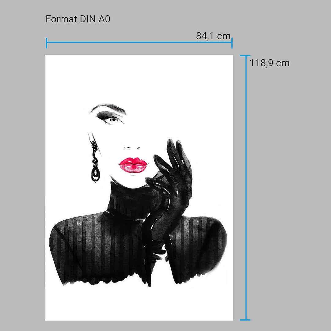 wandmotiv24 Poster als Wanddeko, Grösse Din A0, Model Gemälde, Rot, Fashion, Frau, Frauen Lippen, Ma