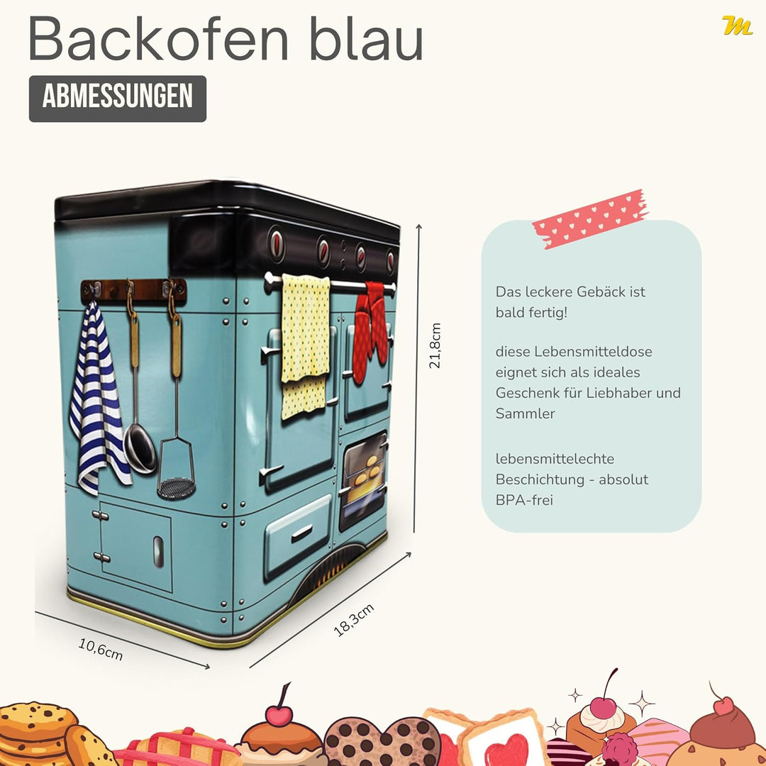 Nostalgischer Backofen blau - Dose in Form eines nostalgischen Backofens mit vielen Details - Keksdo