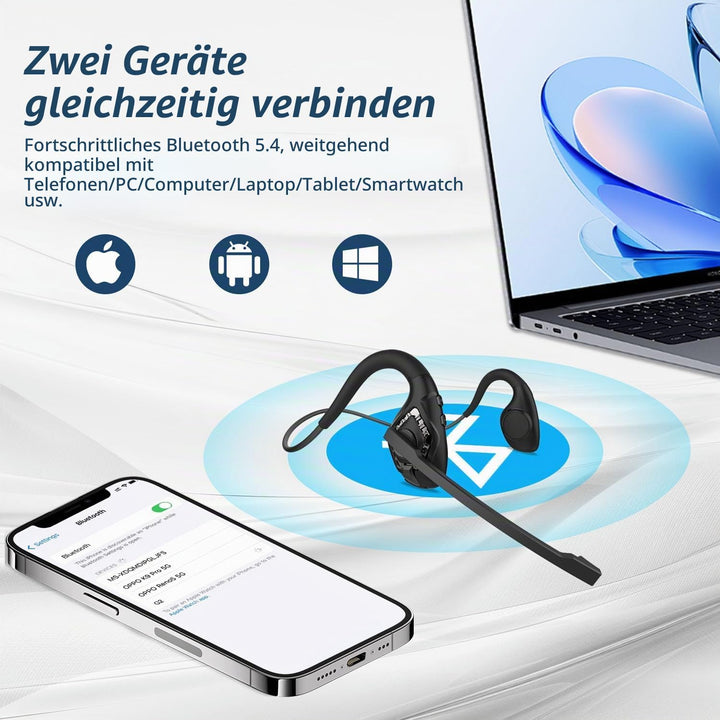 BANIGIPA Bluetooth-Headset mit Boom-Mikrofon, Kopfhörer mit offenem Ohr und Mikrofon mit Geräuschunt