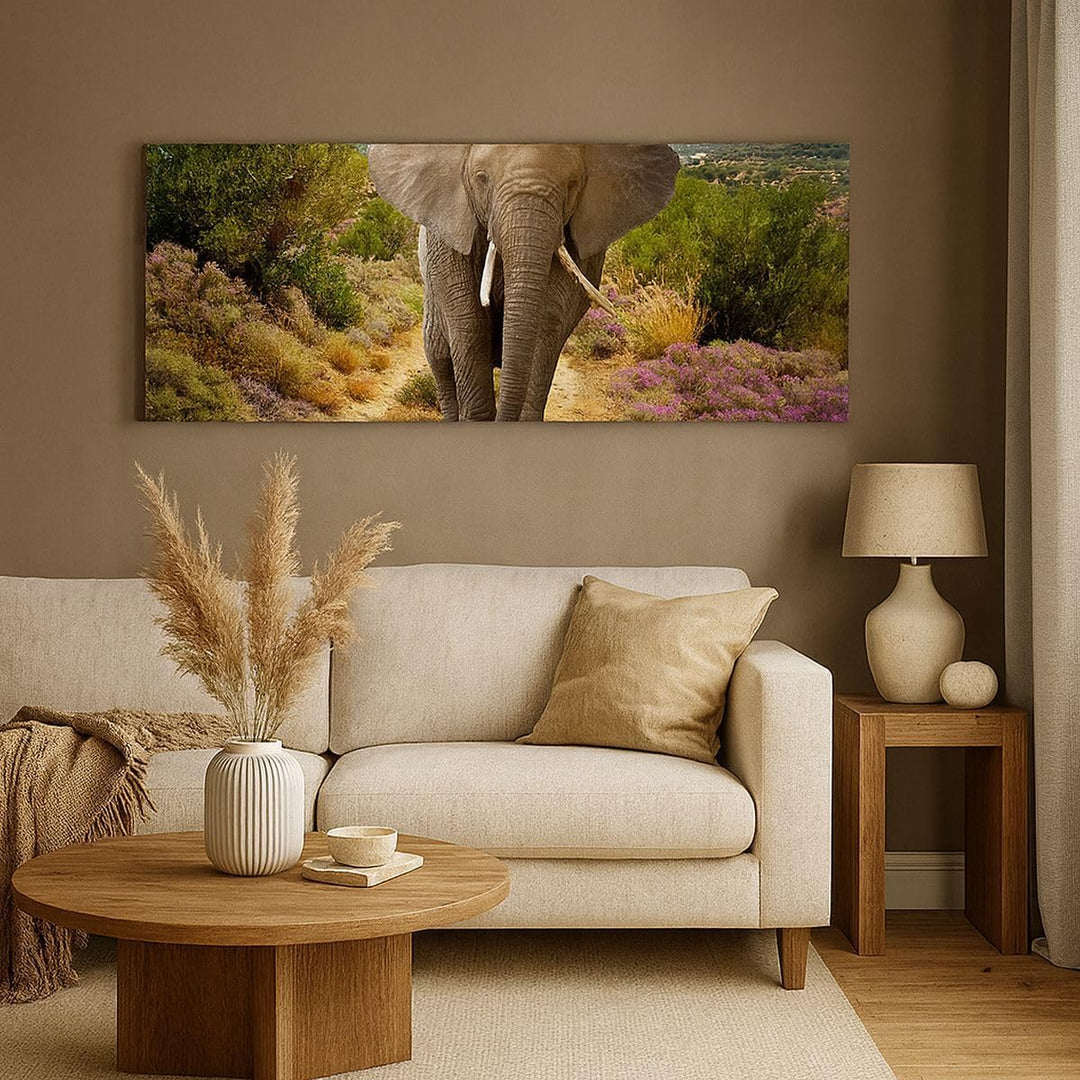 Wandbilder Dekoration Wohnzimmer Tiere Afrika Elefanten Spaziergang Bilder auf Leinwand 120x50cm Lei