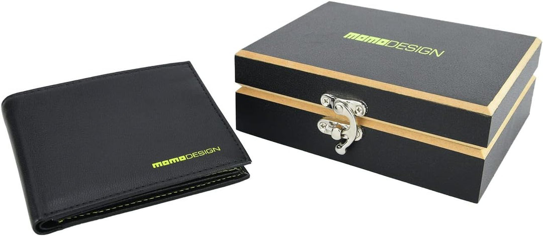 MOMO DESIGN Herren-Geldbörse aus echtem Leder, mit RFID-Schutz, Geschenkbox aus Holz, Schwarz 2 Fens