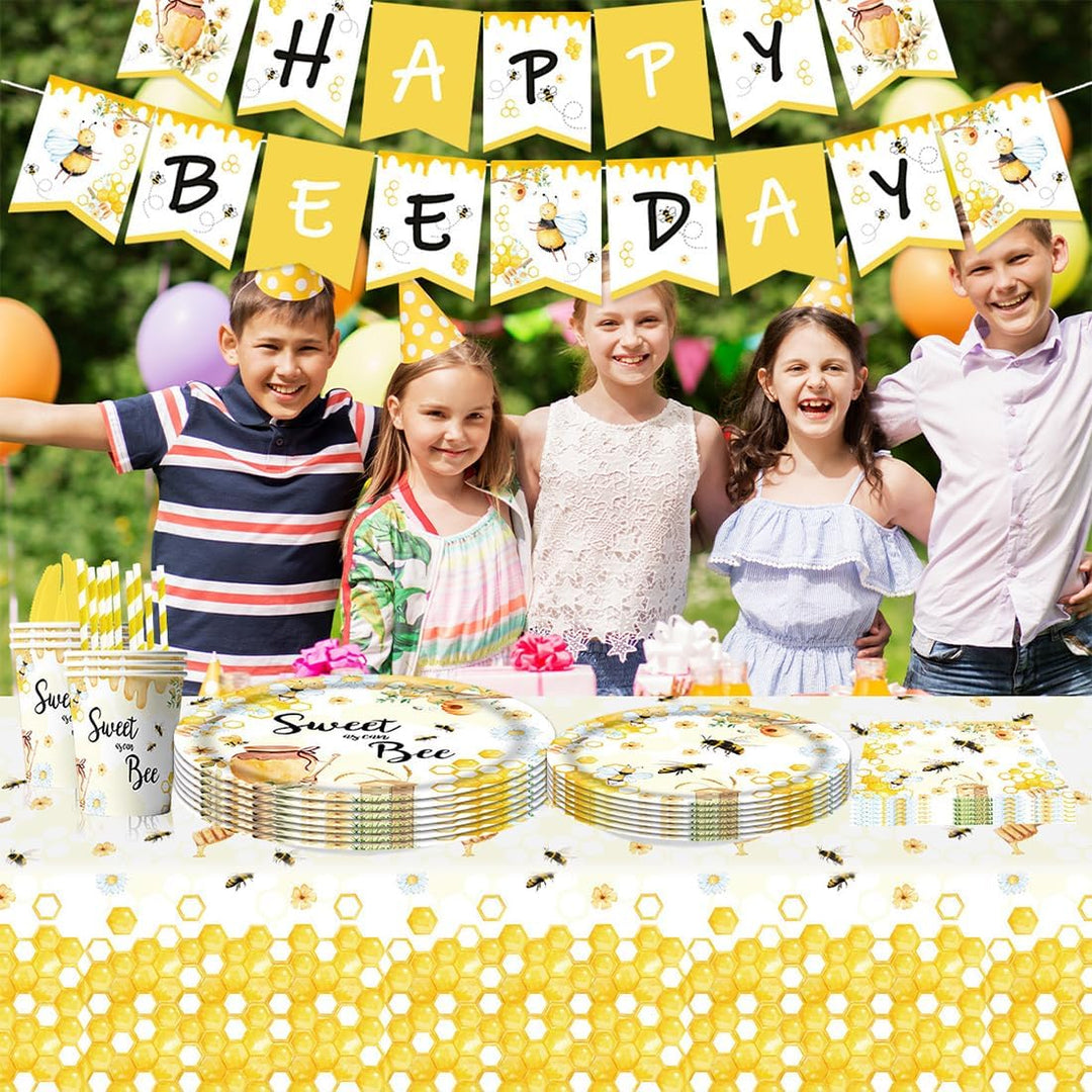 Biene Partygeschirr Set,Doyomtoy Biene Peach Babyparty Deko Serve 20 Gäste Geburtstag Partygeschirr,