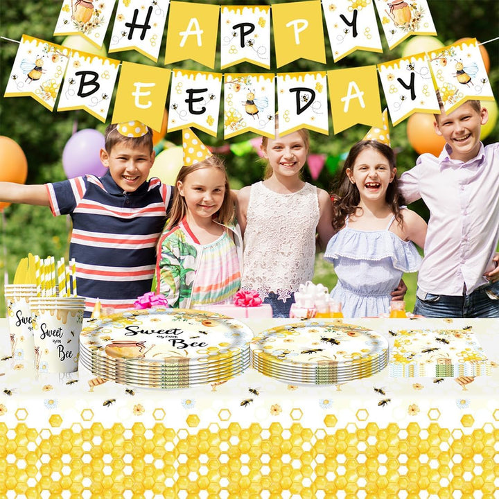 Biene Partygeschirr Set,Doyomtoy Biene Peach Babyparty Deko Serve 20 Gäste Geburtstag Partygeschirr,