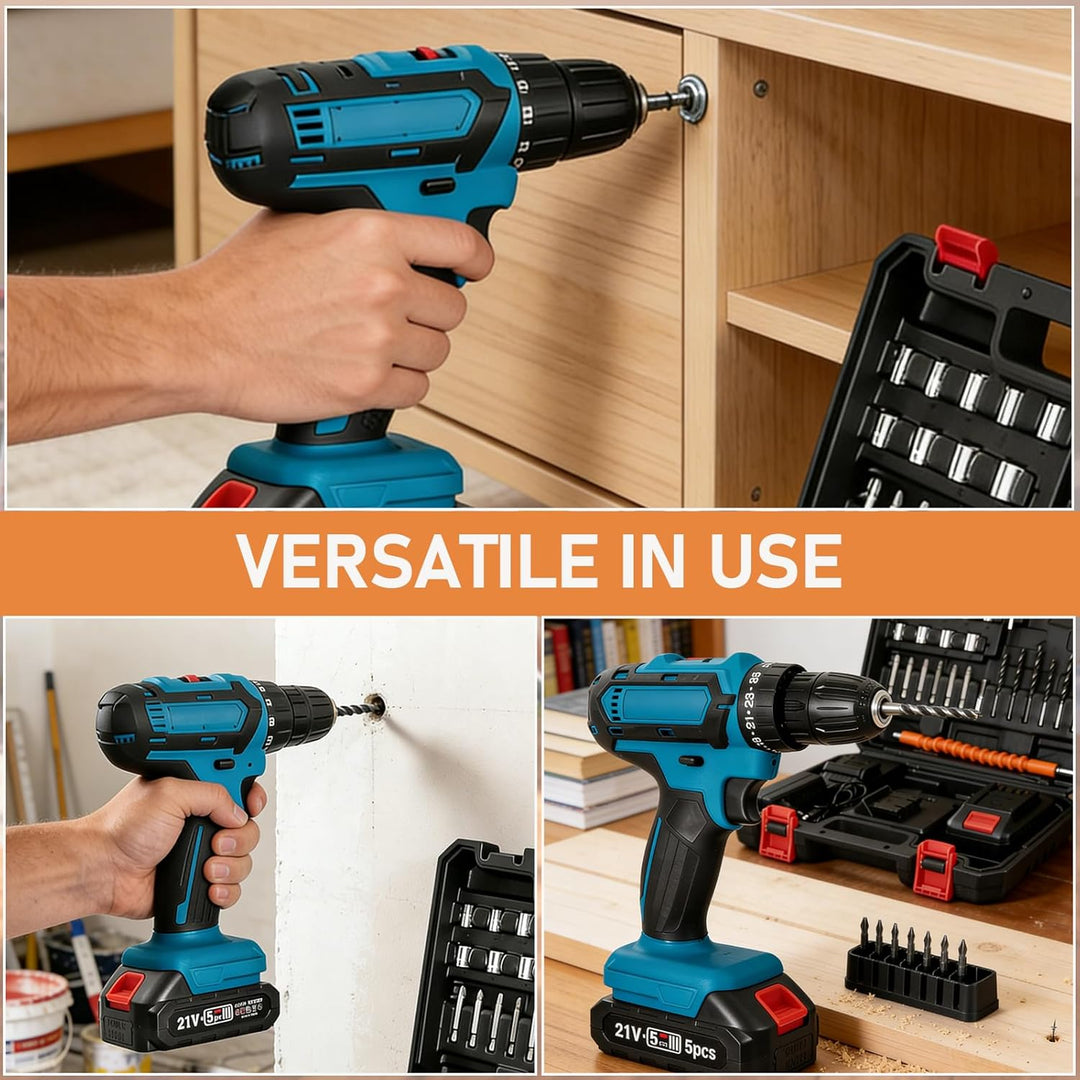 18V Akku Schlagbohrschrauber Set kompatibel mit Makita Akku, Akku Bohrmaschine mit 26tlg Zubehör Dri