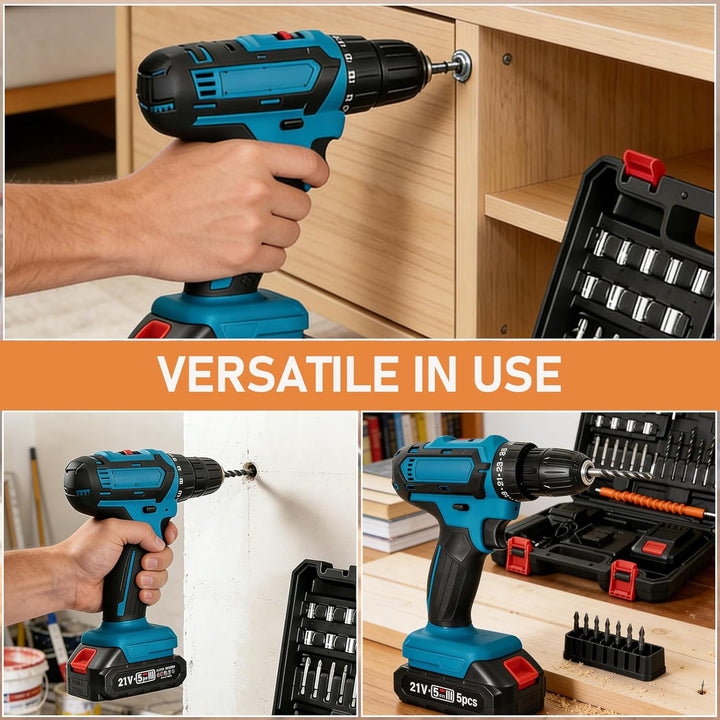 18V Akku Schlagbohrschrauber Set kompatibel mit Makita Akku, Akku Bohrmaschine mit 26tlg Zubehör Dri