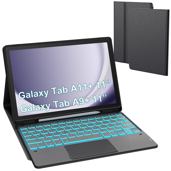 Für Galaxy Tab A9+ Hülle mit Tastatur - 7 Farben Beleuchtung Abnehmbare Trackpad Tablet Cover - Bele