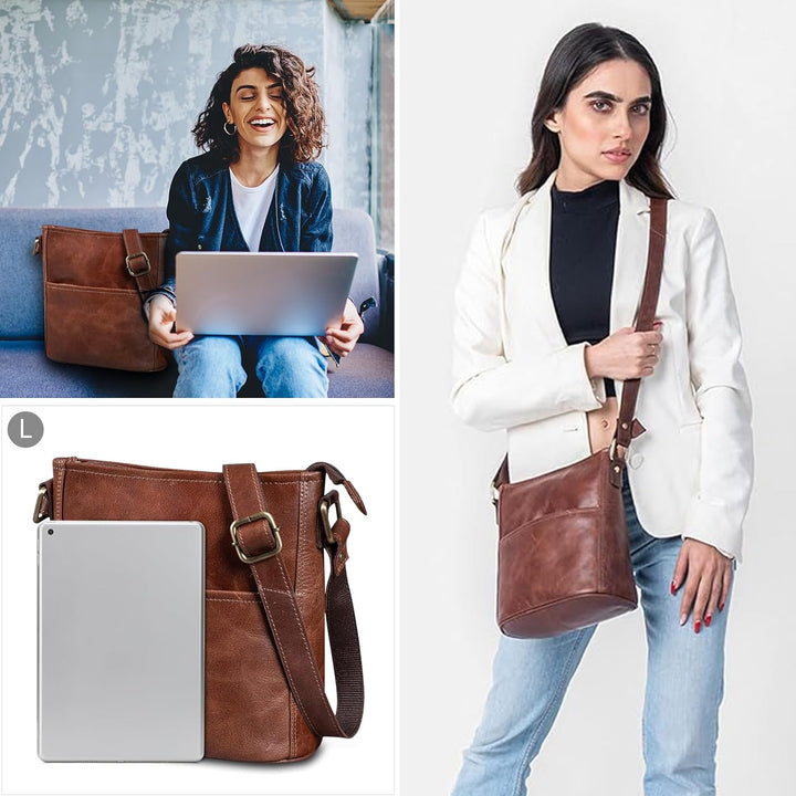 LEABAGS Leder Handtasche Damen I Premium Echtleder Umhängetasche I Damen Schultertasche I Damentasch