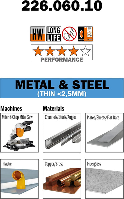 Cmt 226.060.10 Industrie Dry Cut Stahl Sägeblatt, 25,4 x 60 Zähne 8 ° FWF Schleifen mit 5/8 Zoll Boh
