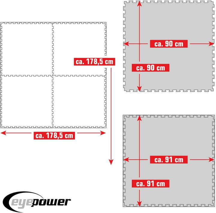 EYEPOWER Profi Fitnessmatte Dicke 2cm versch. Sets - 90x90 Trainingsmatte mit Rand- Bodenschutzmatte