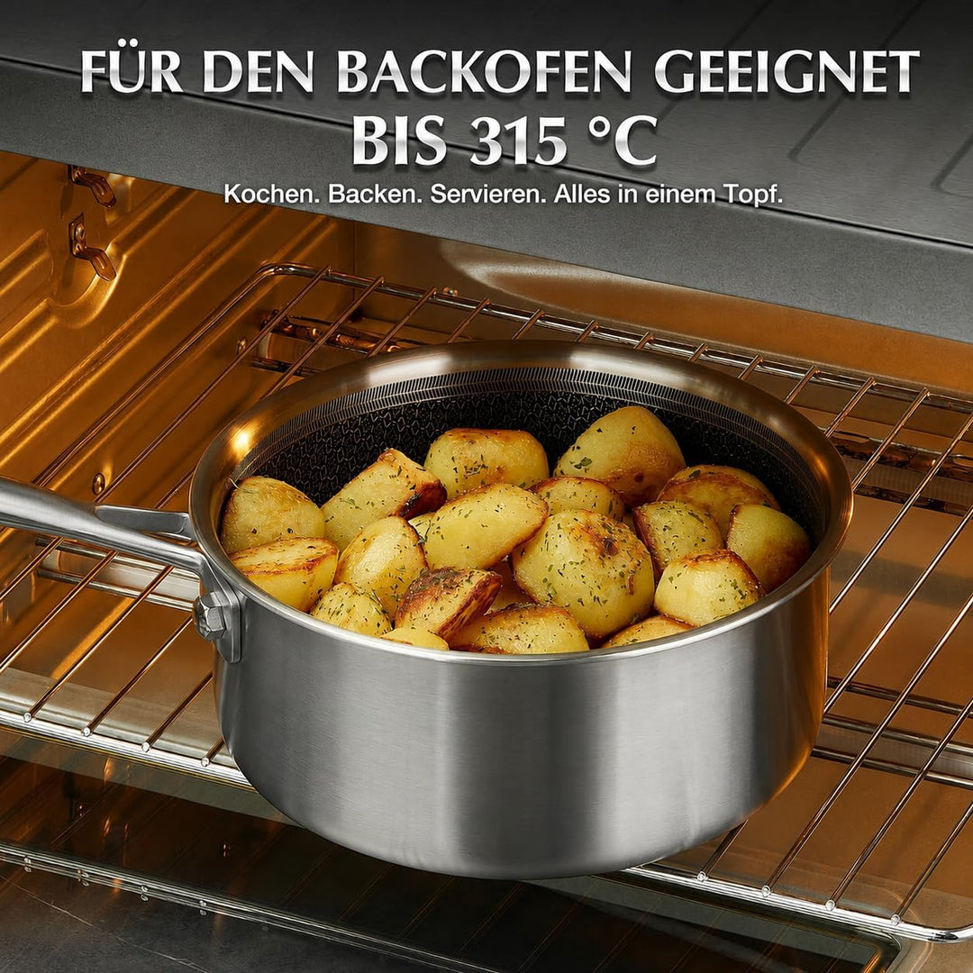 KOCH SYSTEME CS Edelstahl-Topfset 6-teilig mit Glasdeckel,18/20/26 cm, Edelstahl-Kochtopf-Set mit Hy