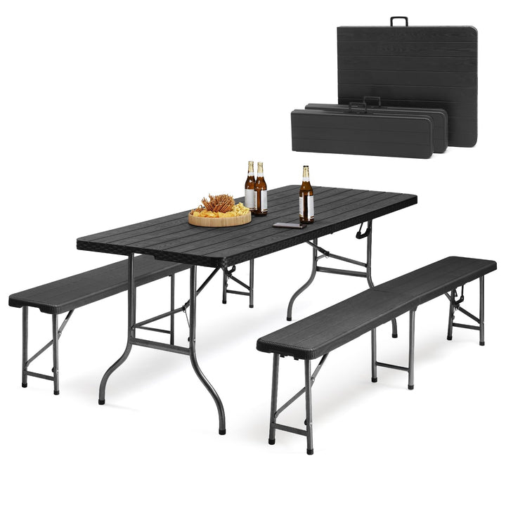 Sekey Bierzeltgarnitur Klappbar Campingtisch Set, 2 x Bierbänke & 1 x Biertisch, 180cm Biertischgarn