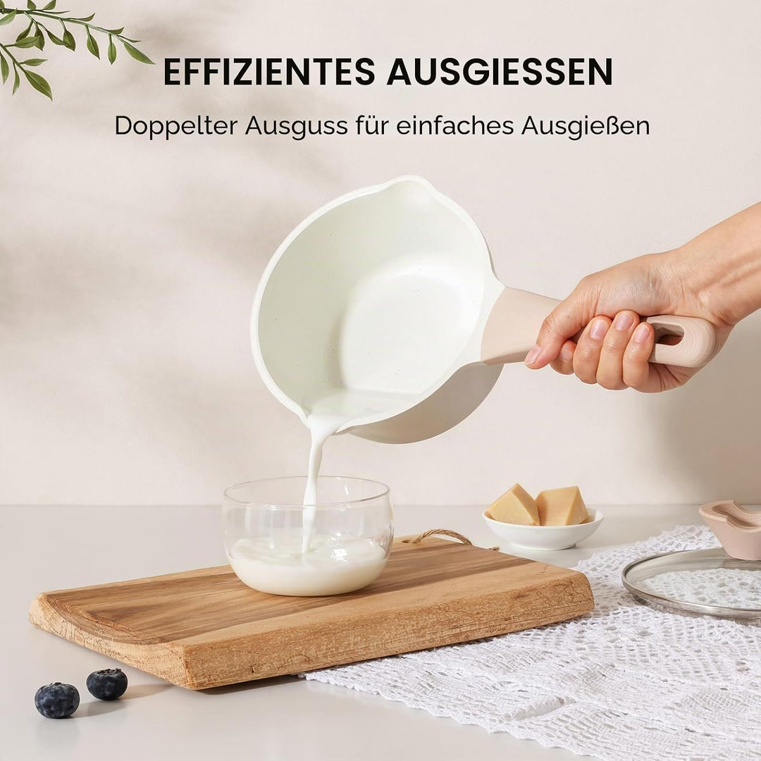 Kordisen Saucenpfannen-Set mit Deckel, 16cm+ 20cm Antihaft-Kochtöpfe mit Ausgiesser, leicht zu reini