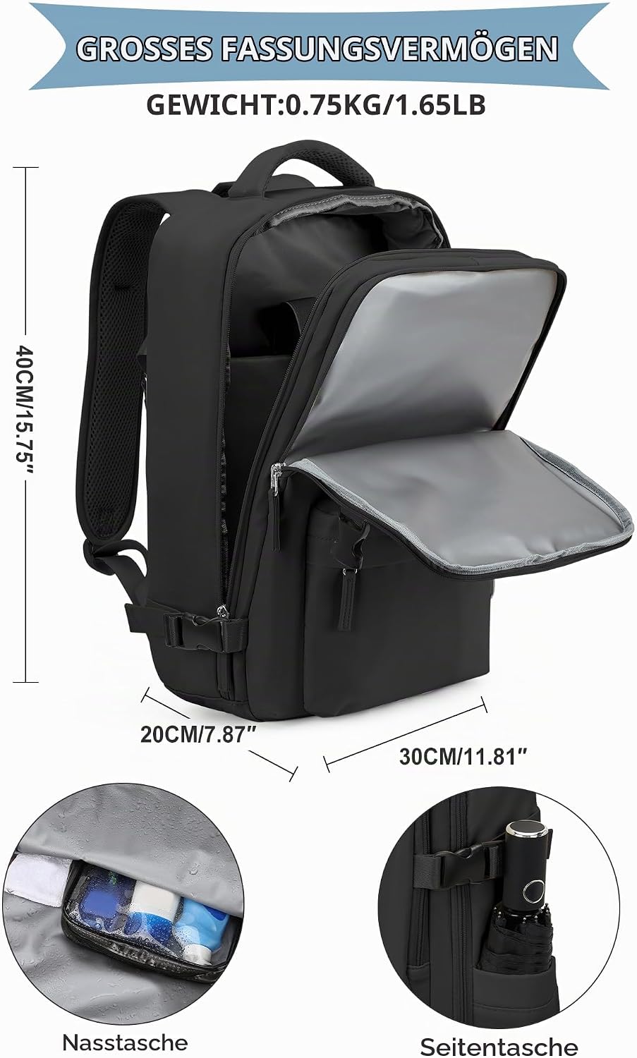SZLX Ryanair Handgepäck 40x30x20 Rucksack Damen Wizz Air 40x30x20 Flugzeug Untersitz Kabinentasche R
