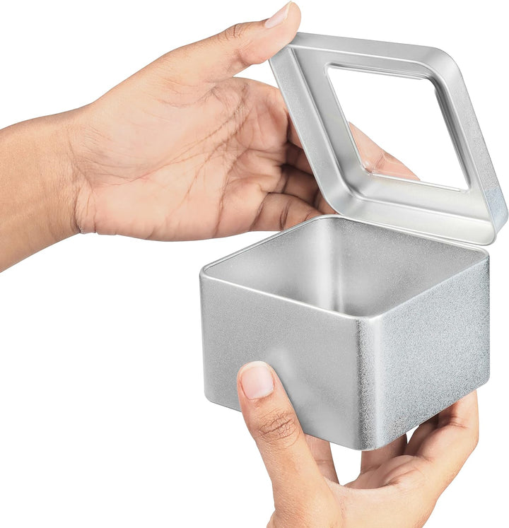 Kurtzy Silber Metalldosen mit Deckel (10er Pack) 9x9xH5,7cm Kleine Metall Boxen Tragbare Leere Metal