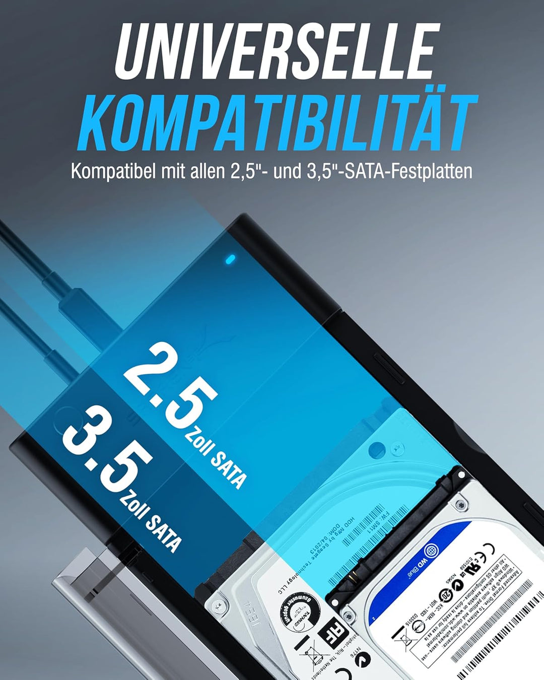 SABRENT Festplatten Dockingstation fur 2,5 3,5 Zoll SATA HDD & SSD USB A 5Gbps (EC-DFLT) 2.5"/3.5" S