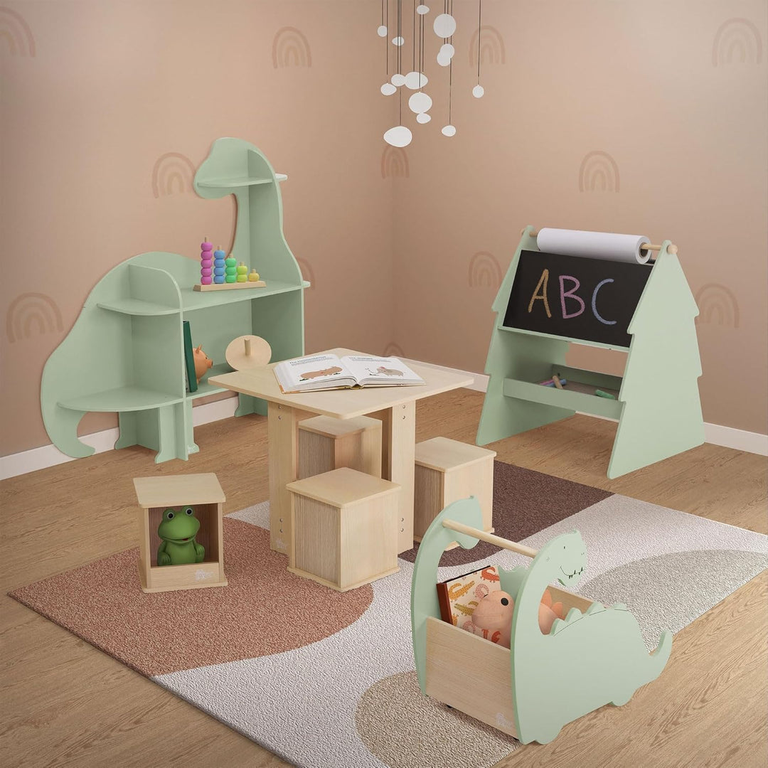 Joyz Kinderregal 3 Ebenen, Dinosaurier, Spielzeugregal Holz mit offenen Regalen, 110x31x110 cm, Büch