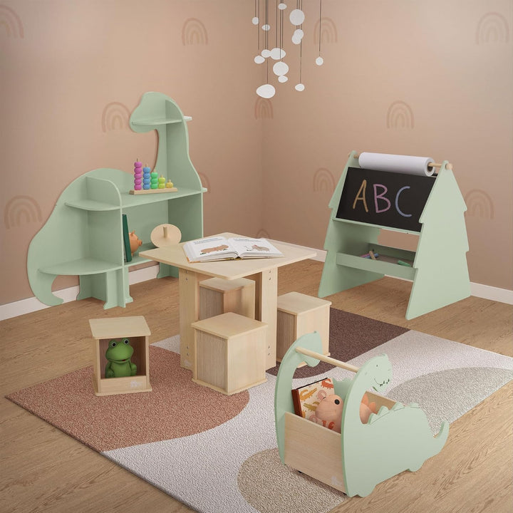 Joyz Kinderregal 3 Ebenen, Dinosaurier, Spielzeugregal Holz mit offenen Regalen, 110x31x110 cm, Büch