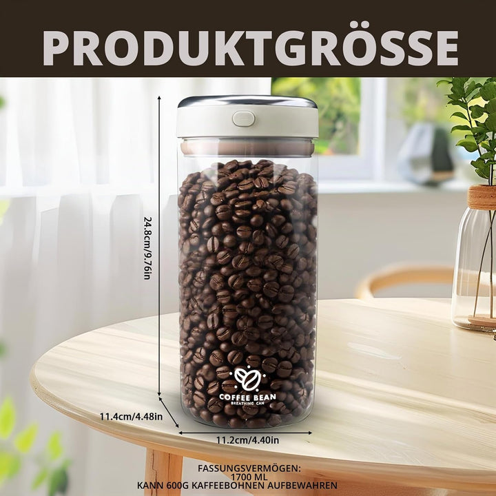 Kaffeedose 1700ml Luftdicht, Borosilikatglas mit Vakuumdeckel | Kaffeebehälter für Kaffeebohnen, Tee