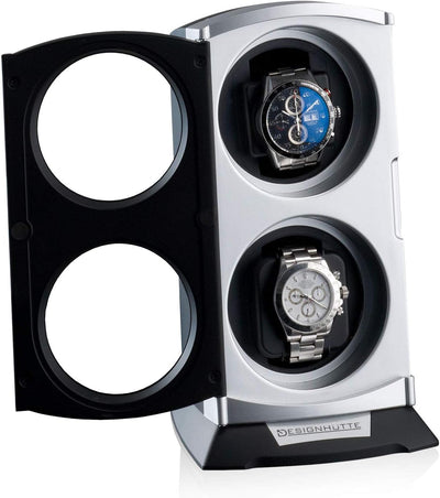 DESIGNHÜTTE® Uhrenbeweger Primus Schwarz/Silber für 2 Automatikuhren