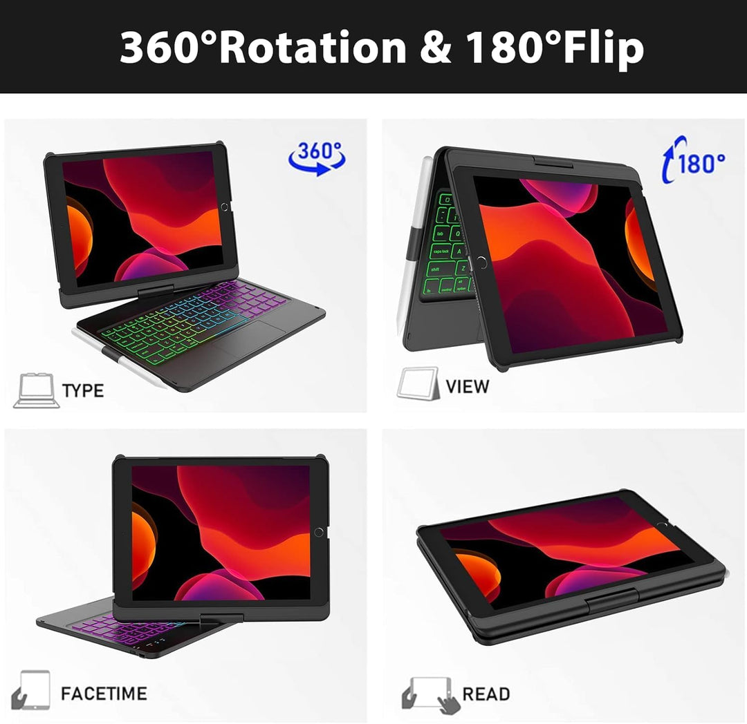 aMZCaSE Tastatur Hülle für iPad 10.2 für 9/8/7 Gen (2020),360° Flip Hardshell Slim Cover Kabellose B