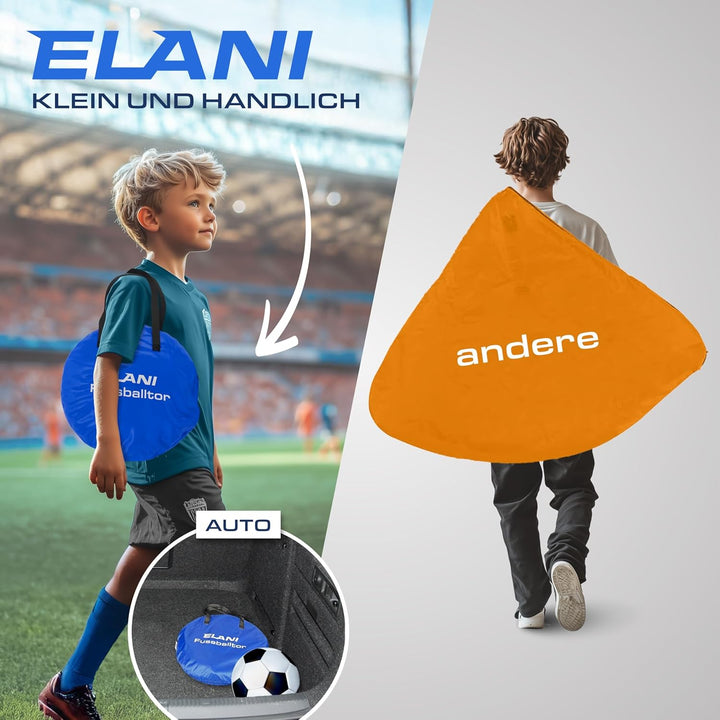 ELANI - Fussballtor Set mit 2 Toren - doppelt verstärkte Seiten & Tragetasche mit 8 Heringen für sic