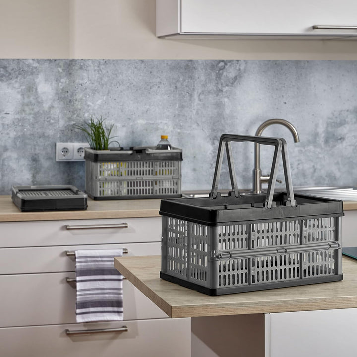 Grizzly 3 x Klappbox mit Griff - faltbar aus Kunststoff - Einkaufskiste klappbar und stapelbar 16L g