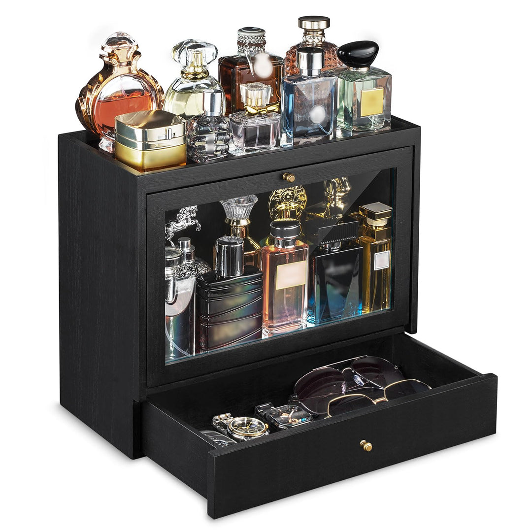 Parfüm Organizer Für Männer & Frauen, Parfum Organizer aus Holz mit Schublade, Grosse Kapazität Stau