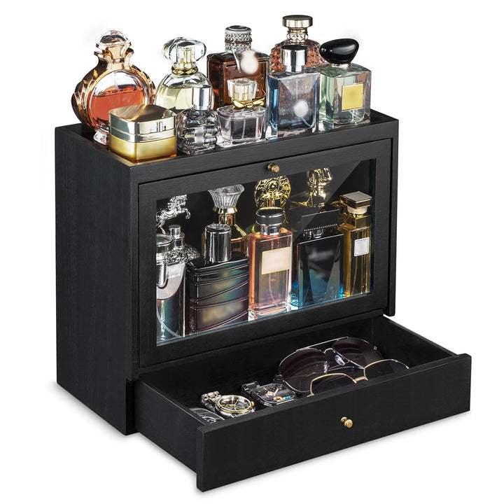 Parfüm Organizer Für Männer & Frauen, Parfum Organizer aus Holz mit Schublade, Grosse Kapazität Stau