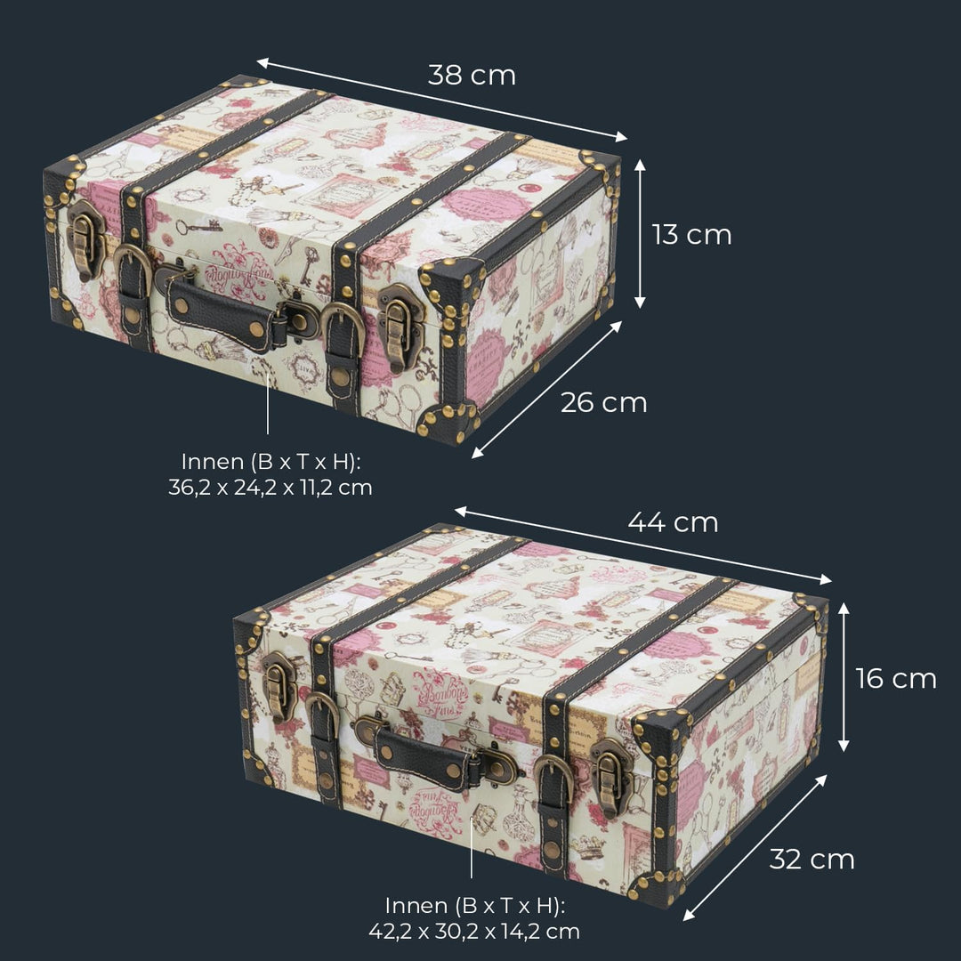 HMF VKO105 Vintage Koffer aus Holz | 2er Set | Versch. Grössen | Deko Barock 2er Set Barock, 2er Set
