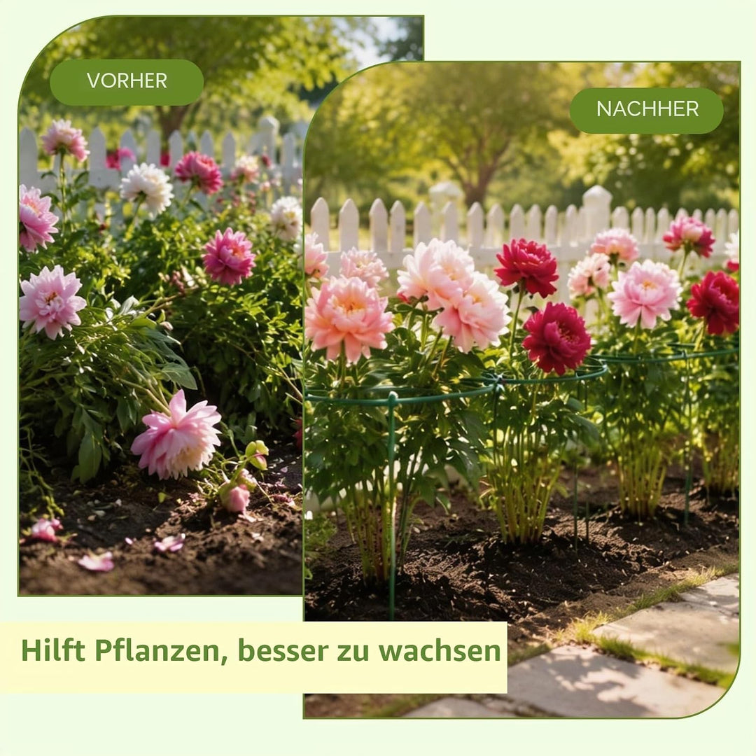4 Stück Pflanzenstützen Rund, Grüne Metallstützen für Garten mit 3 Beinen, Metall Gartenstützen für