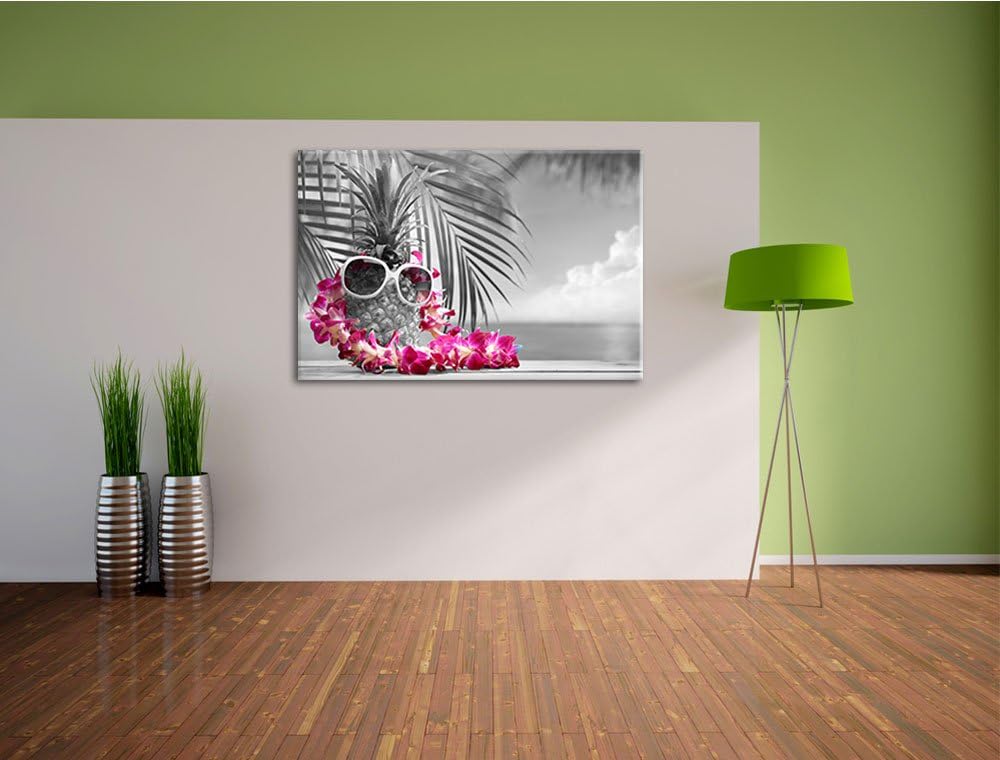 Ananas mit Sonnenbrille schwarz/weiss Format: 100x70 auf Leinwand, XXL riesige Bilder fertig gerahmt