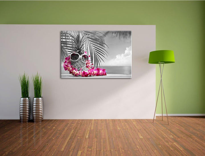Ananas mit Sonnenbrille schwarz/weiss Format: 100x70 auf Leinwand, XXL riesige Bilder fertig gerahmt