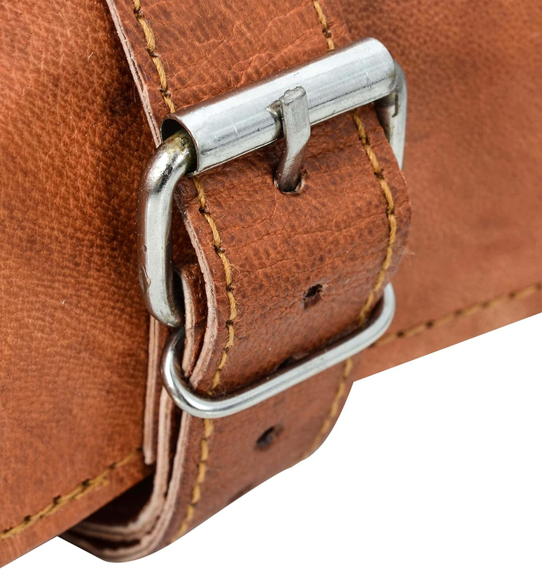 Gusti Werkzeugtasche Leder - Jace Damen und Herren Rolltasche Vintage Braun Leder