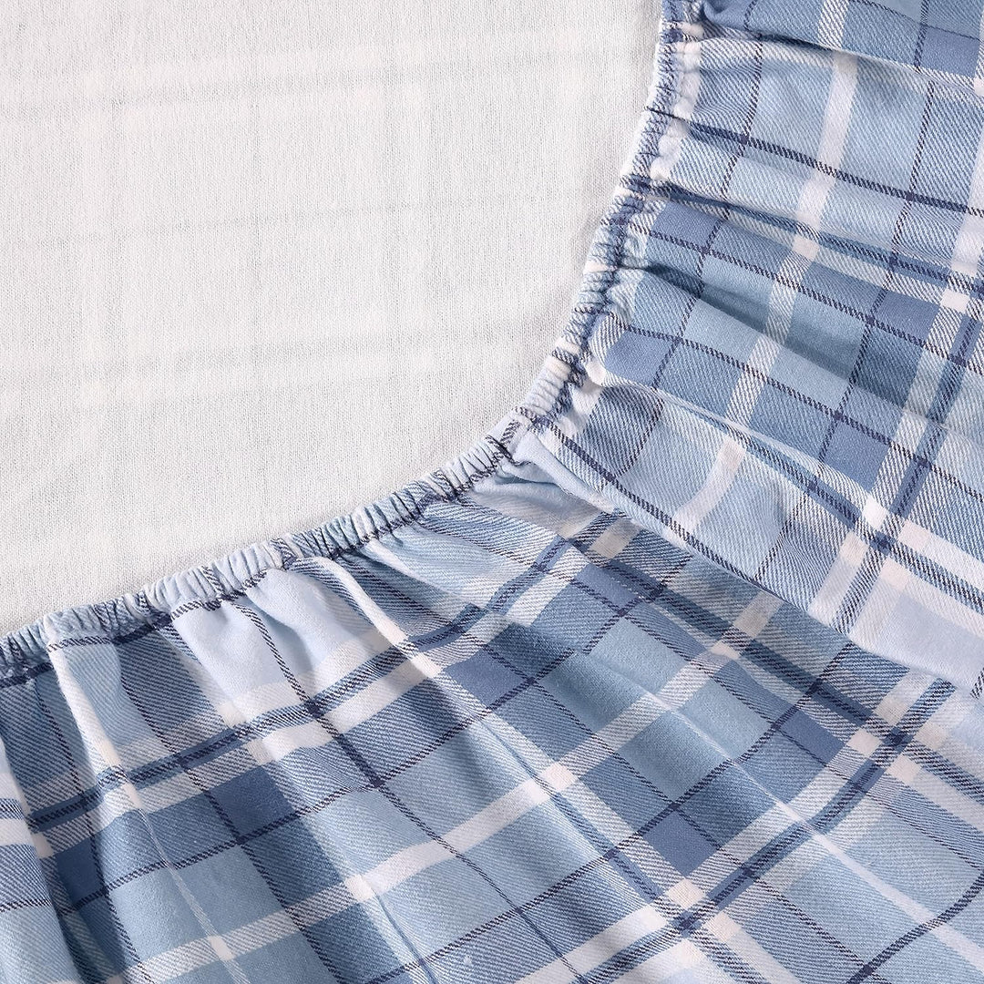 Laura Ashley Blätter Baumwoll-Flanell-Bettwäsche-Set, Mulholland Plaid Blau, Volle Grösse Volle Grös