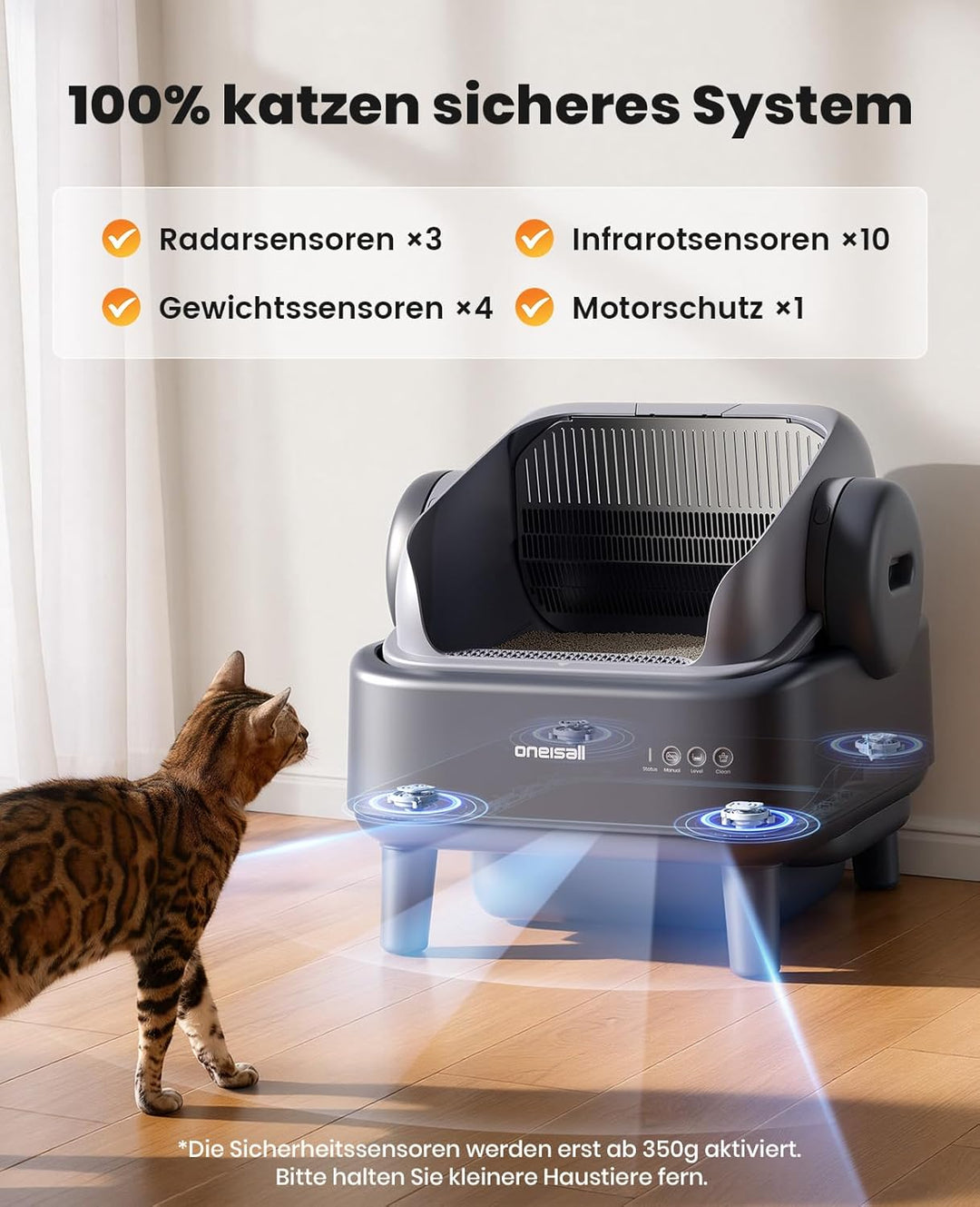 oneisall katzenklo selbstreinigend automatisch offen XXL grosse Katzen, katzenklo mit EaseClean™ Sys