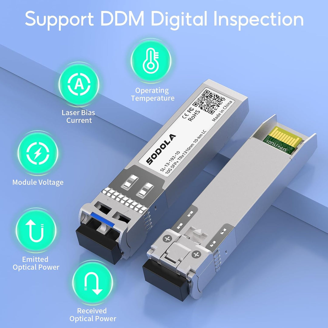 Sodola 10GBase-LR SFP+ Transceiver, 10G 1310nm SMF, bis zu 10 km, Kompatibel mit Cisco SFP-10G-LR, M