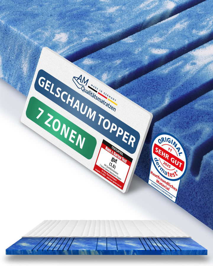 8 cm hoch - 7-Zonen Deluxe Gelschaum-Topper 80x190cm mit RG 50 - Hochwertiger Lyocell-Bezug - Antiru