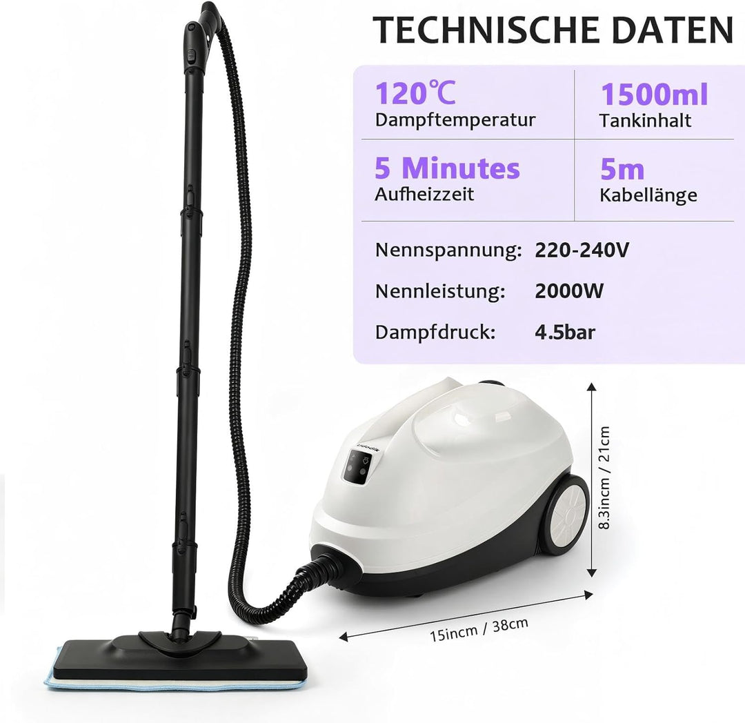 Dampfreiniger, tragbarer Dampfreiniger für den Haushalt, 120 °C Hochtemperaturdampf mit 20 Zubehörte