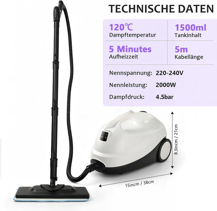 Dampfreiniger, tragbarer Dampfreiniger für den Haushalt, 120 °C Hochtemperaturdampf mit 20 Zubehörte