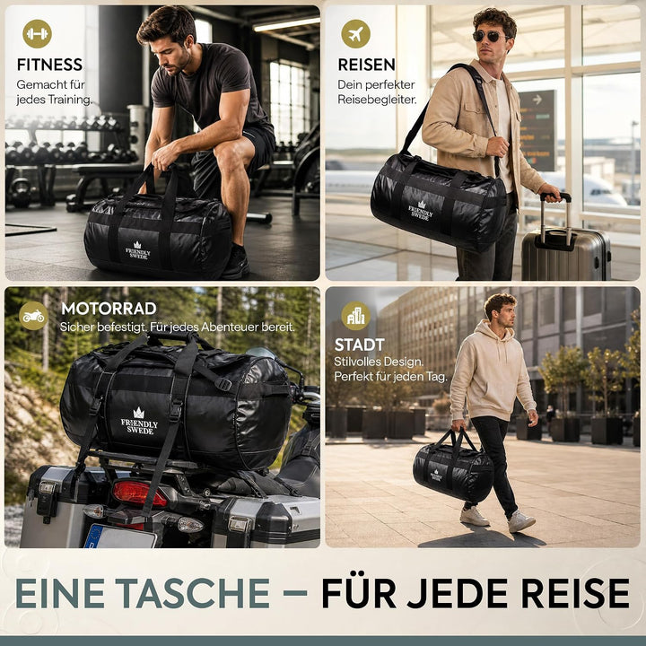 The Friendly Swede Wasserfeste Reisetasche Duffle Bag Rucksack - 30L / 60L / 90L - Seesack, Sporttas