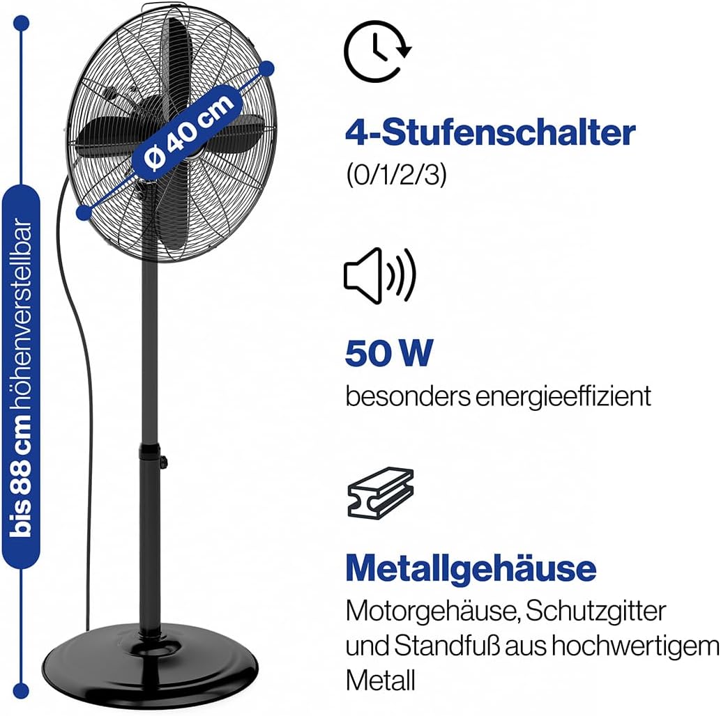 ProfiCare® Ventilator mit Schwenkfunktion | höhenverstellbar | Ventilator leise Ø 40cm | Standventil