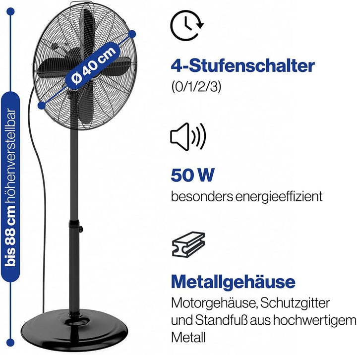 ProfiCare® Ventilator mit Schwenkfunktion | höhenverstellbar | Ventilator leise Ø 40cm | Standventil