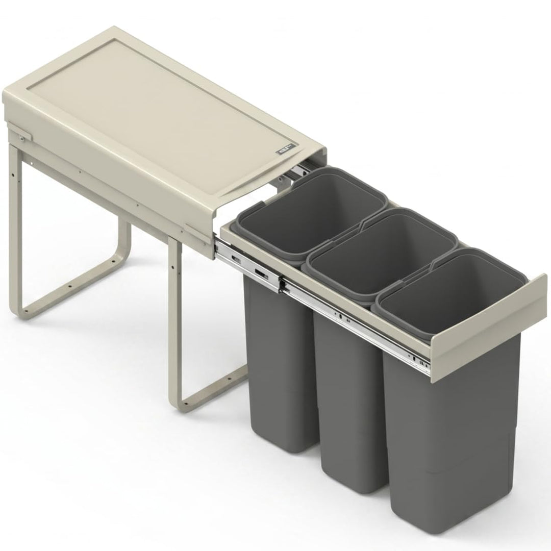 Einbau-Mülleimer für 30 cm Schrank 3-fach Abfallsystem mit Deckel Soft-Close & Vollauszug 26,4 x 50