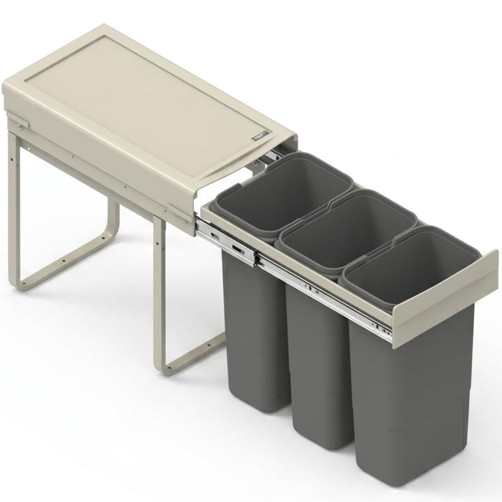 Einbau-Mülleimer für 30 cm Schrank 3-fach Abfallsystem mit Deckel Soft-Close & Vollauszug 26,4 x 50