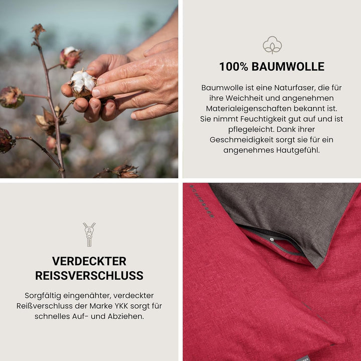 Schiesser Wendebettwäsche Doubleface Rot-Anthrazit, 100% Baumwolle, Grösse:135 x 200 cm + 80 x 80 cm