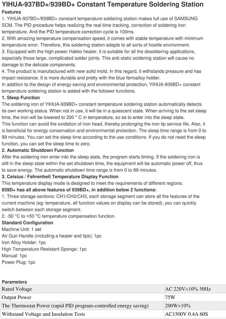 YIHUA 937BD+ Profi Digitale Lötstation 75W für verantwortliche Arbeit PID-Regler